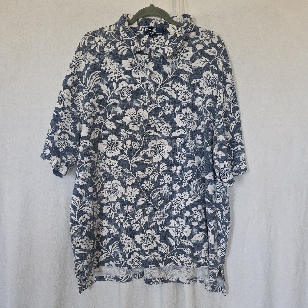 RLX Ralph Lauren Blue Floral Polo Shirt